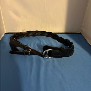 Ralph Lauren women’s small braided wide leather belt with dual strap buckle.